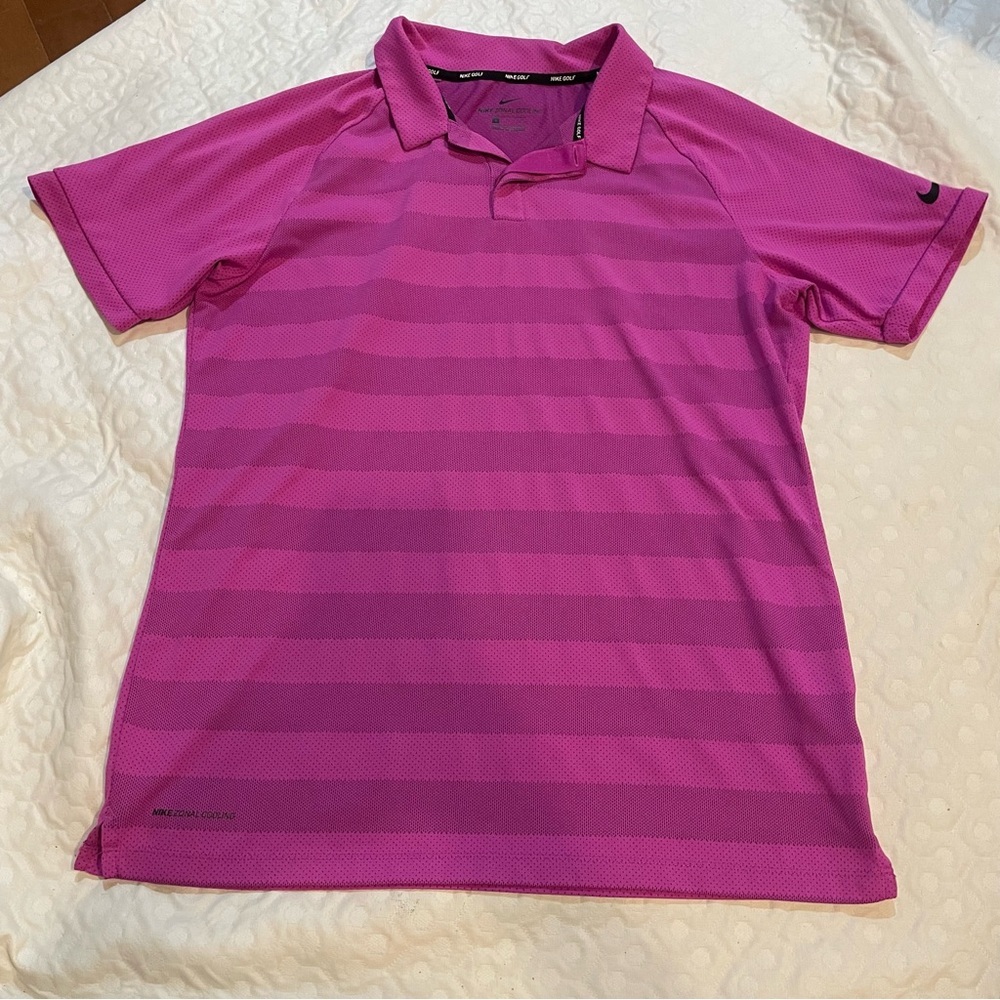 Nike Golf Men’s Small Zonal Cooling Casual Golf Polo Shirt RASPBERRY Striped